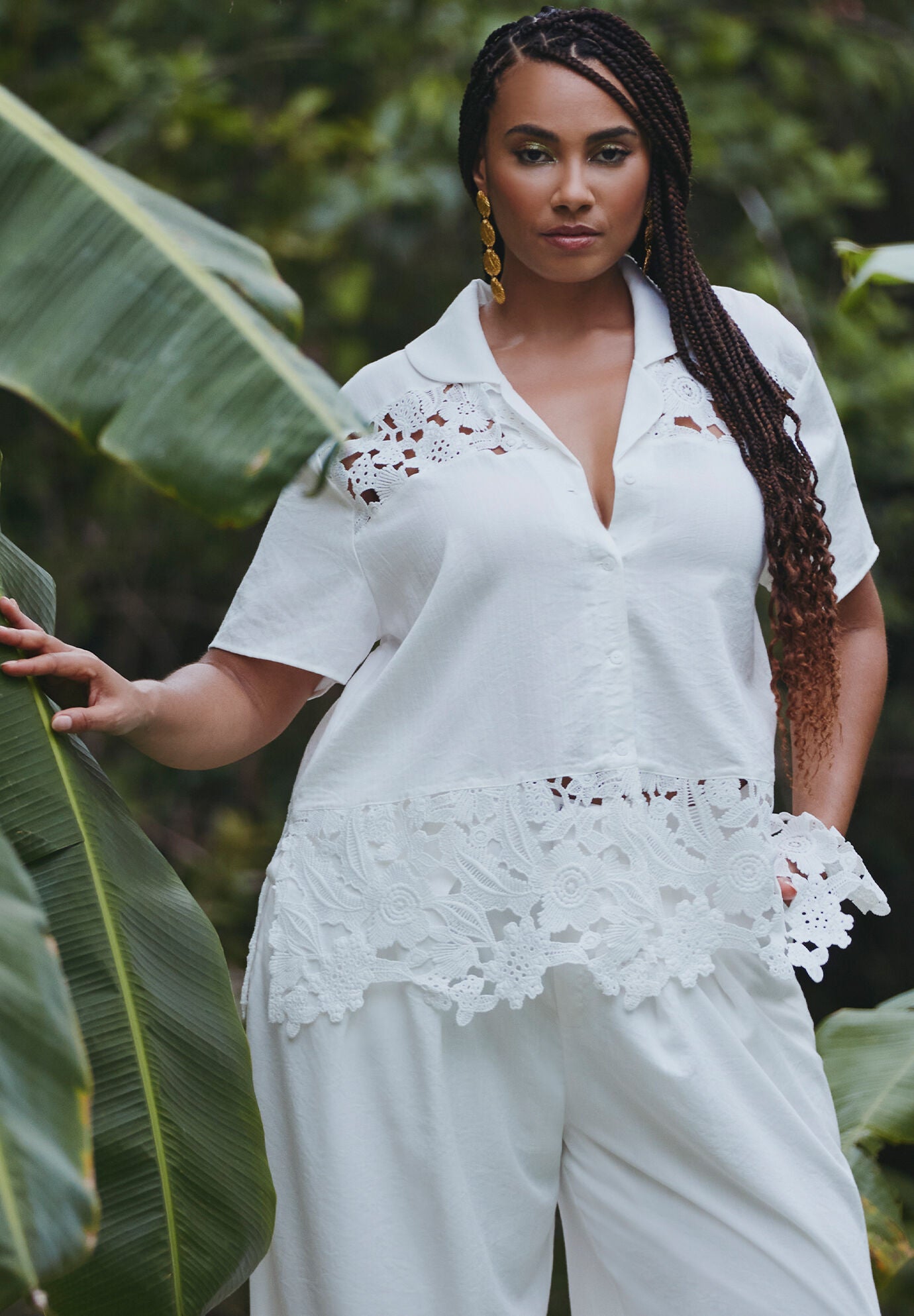 Lace Inset Short Sleeve Button Down Shirt 4478991 Eloquii