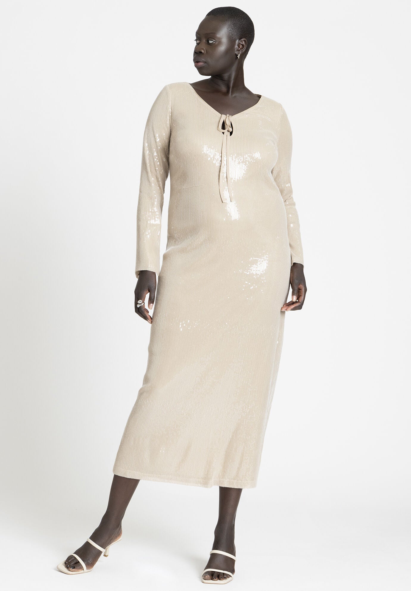 V Neck Sequin Dress Party Maxi Dress New Khaki Eloquii