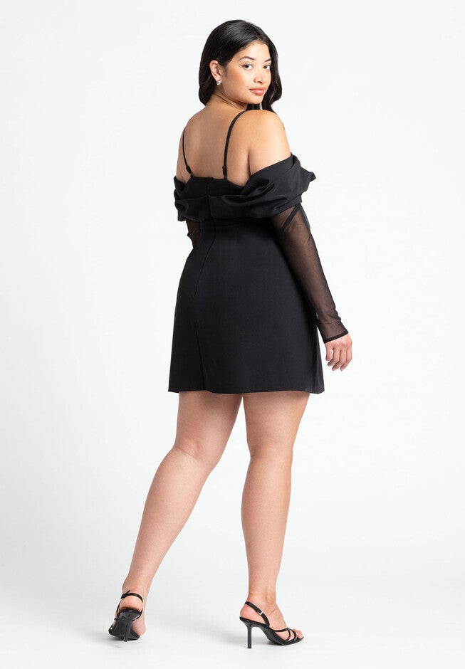 Pleated Off The Shoulder Mini Dress, BLACK ONYX, alternate image number null