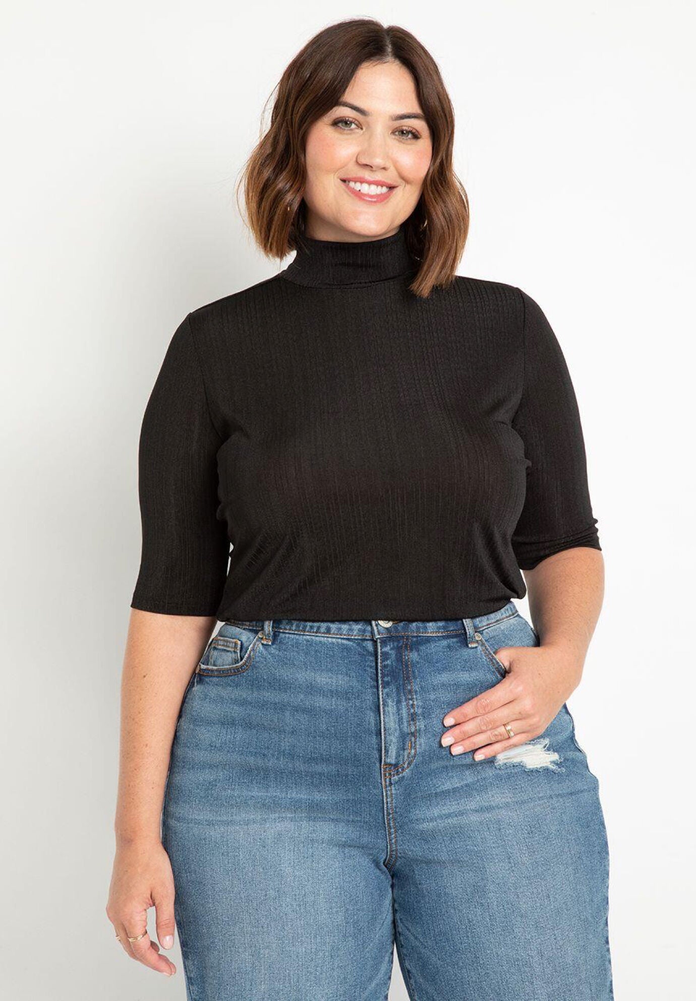 Elbow sleeve best sale mock turtleneck