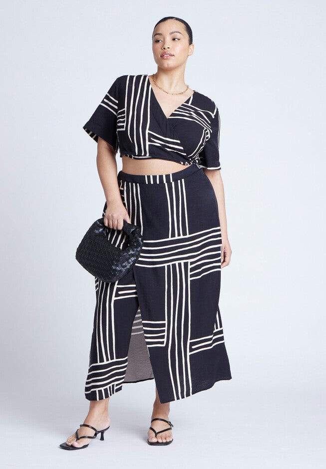 Printed Wrap Top, STRIPE REMIX, alternate image number null