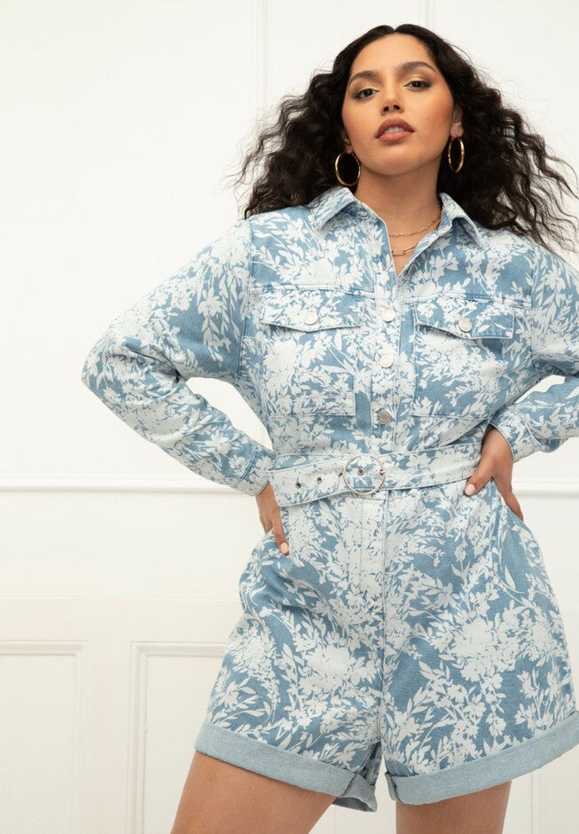 ELOQUII Elements Denim Romper, , on-hover image number null