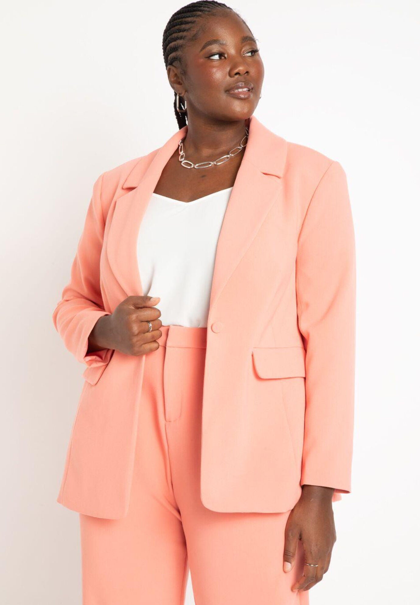 Longline Blazer with Lapel Collar 4476411 Eloquii