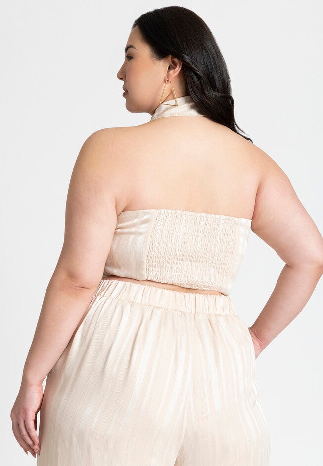 Metallic Stripe Halter Top, BEACH SAND, on-hover image number null