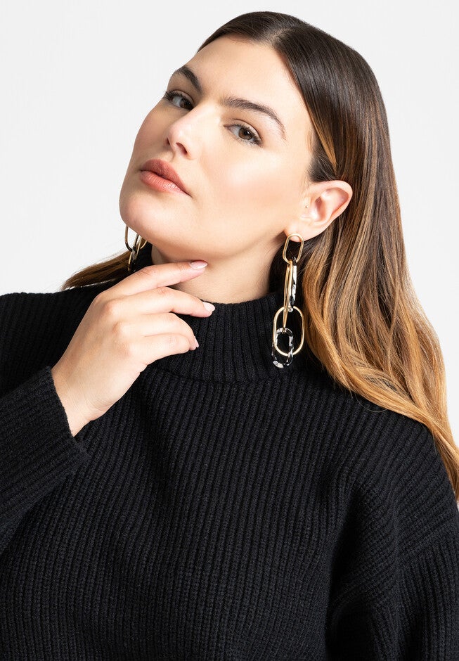 Tort/Metal Mixed Ring Earrings, TORTOISESHELL, hi-res image number null