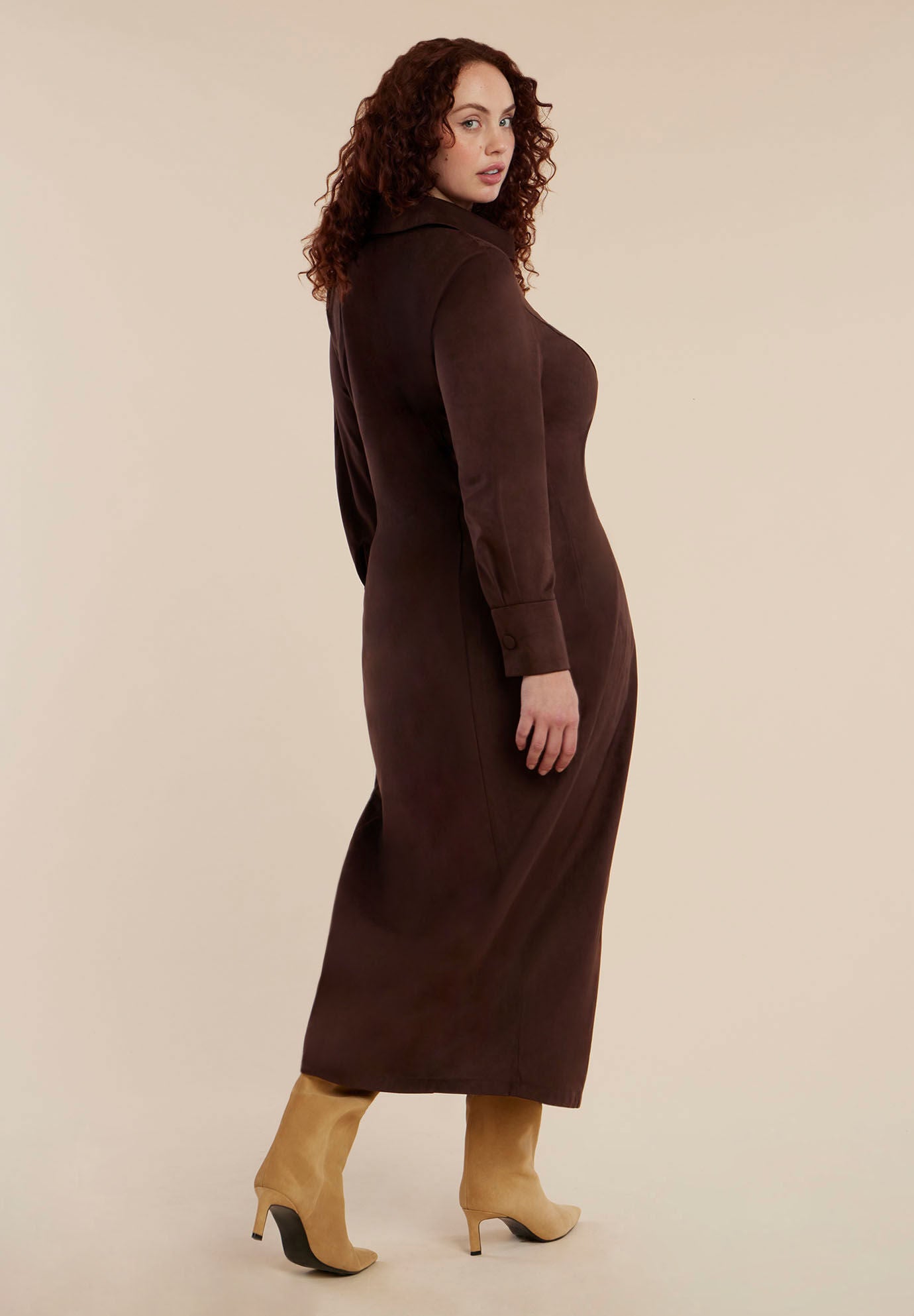 Suede Shirt Dress, CHICORY COFFEE, alternate image number 2