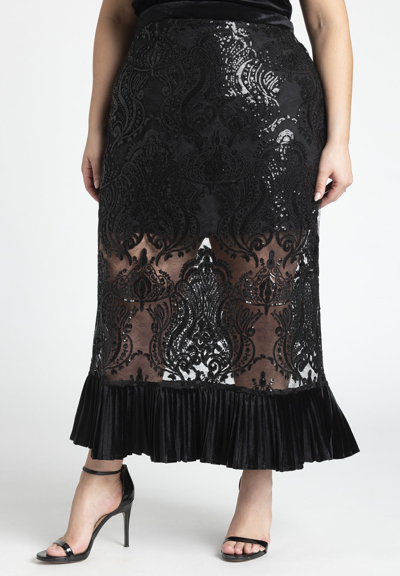 Tea Length Embellished Lace Sequin Skirt Eloquii
