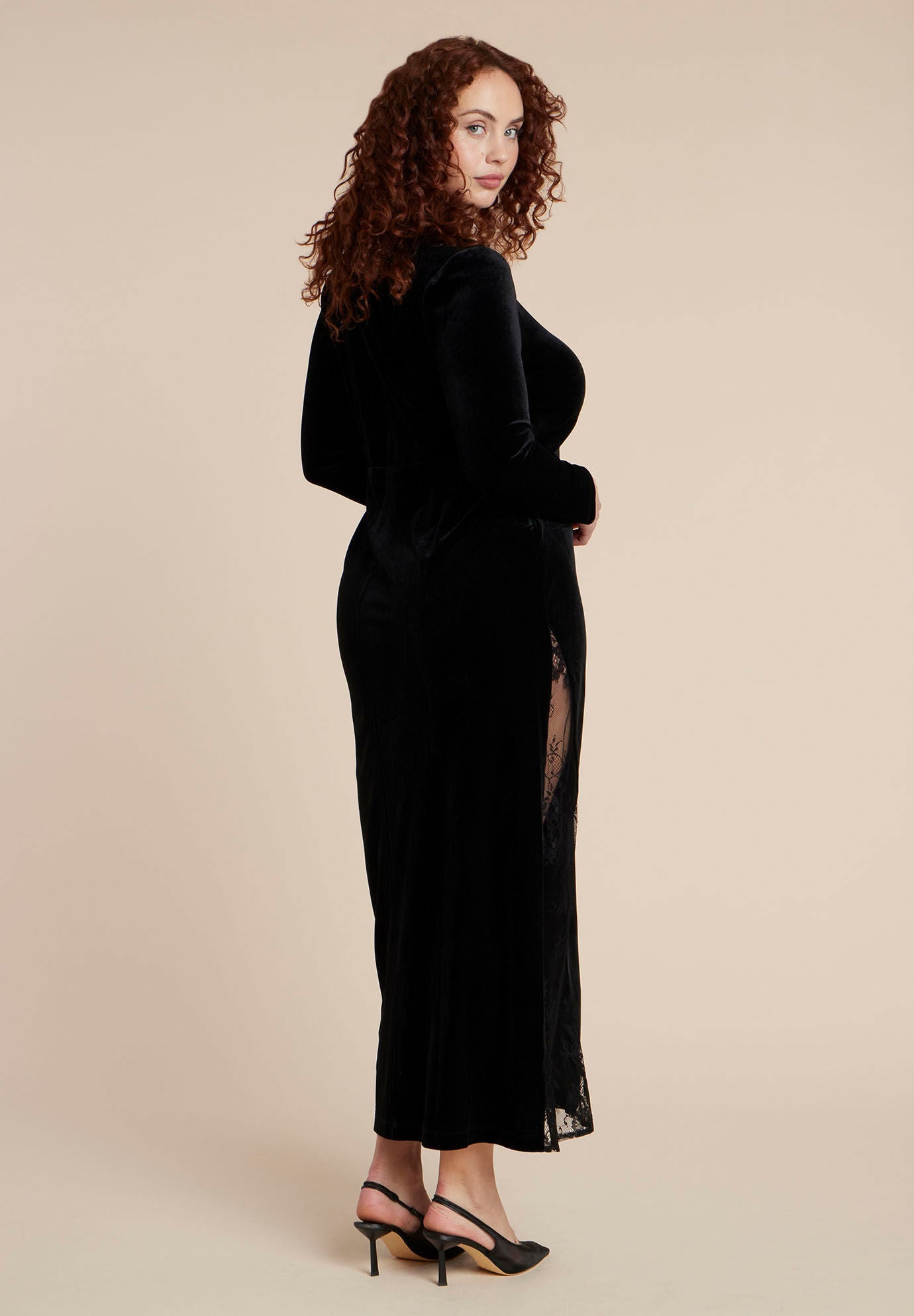 Velvet And Lace Maxi Dress, BLACK ONYX, alternate image number 5