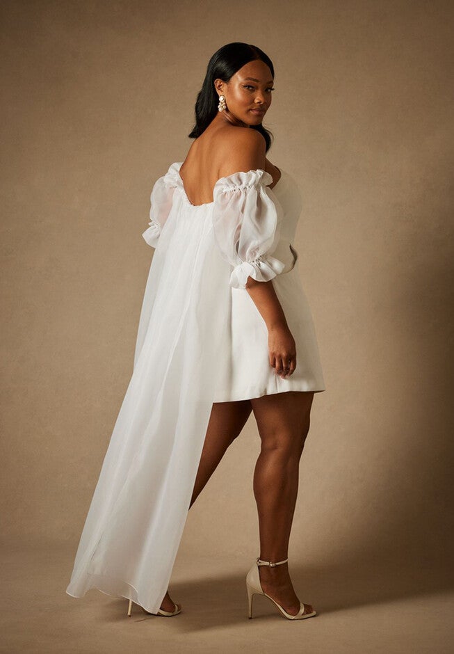 Bridal by ELOQUII Mini Dress With Puff Sleeve Cape, , alternate image number null