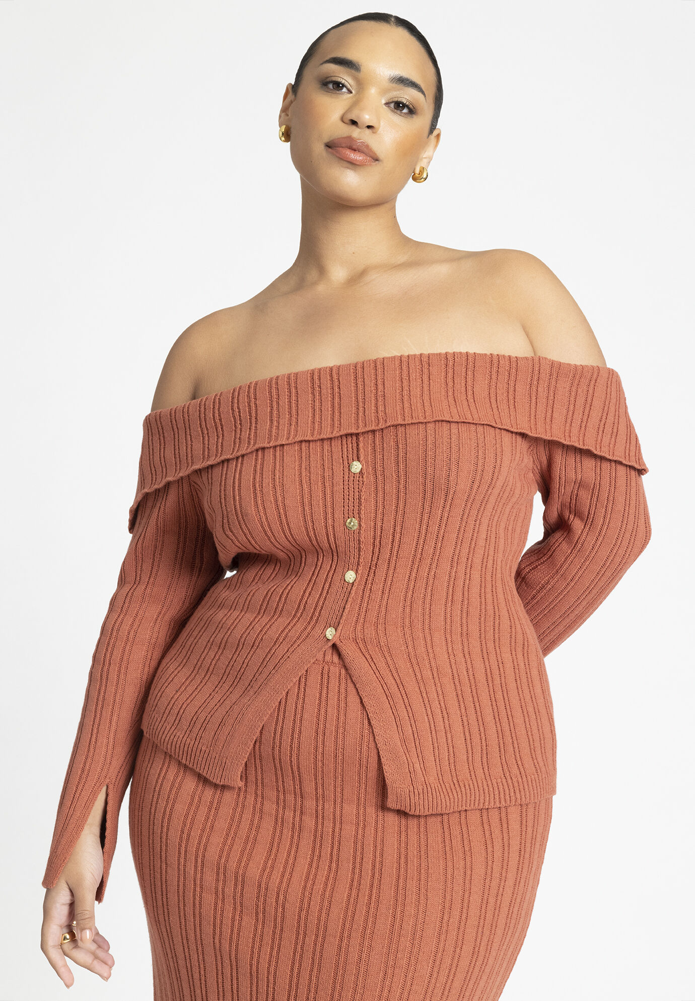 Women Off The Shoulder Sweater With Sleeve Slits By ( Size 30/32 )