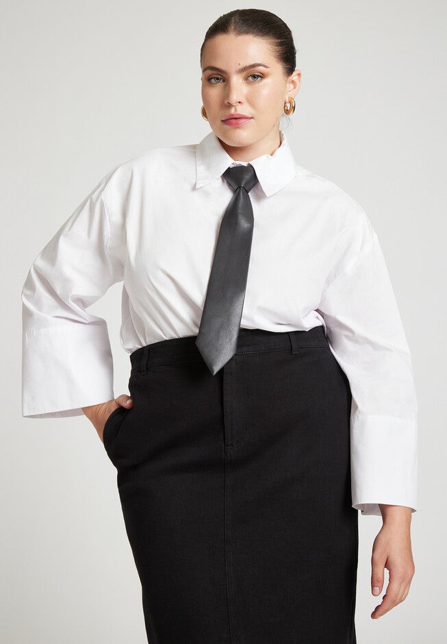 Poplin Shirt With Tie, TRUE WHITE BLACK, hi-res image number null