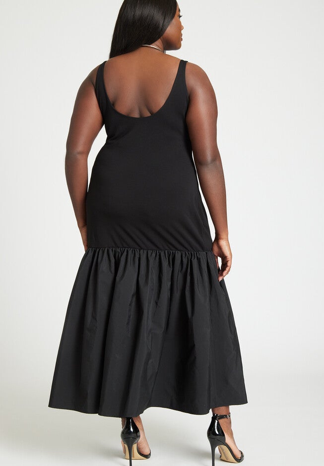 Knit Dress With Taffeta Skirt, , alternate image number null