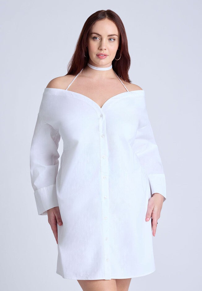 Off The Shoulder Poplin Mini Dress , BRIGHT WHITE, alternate image number null