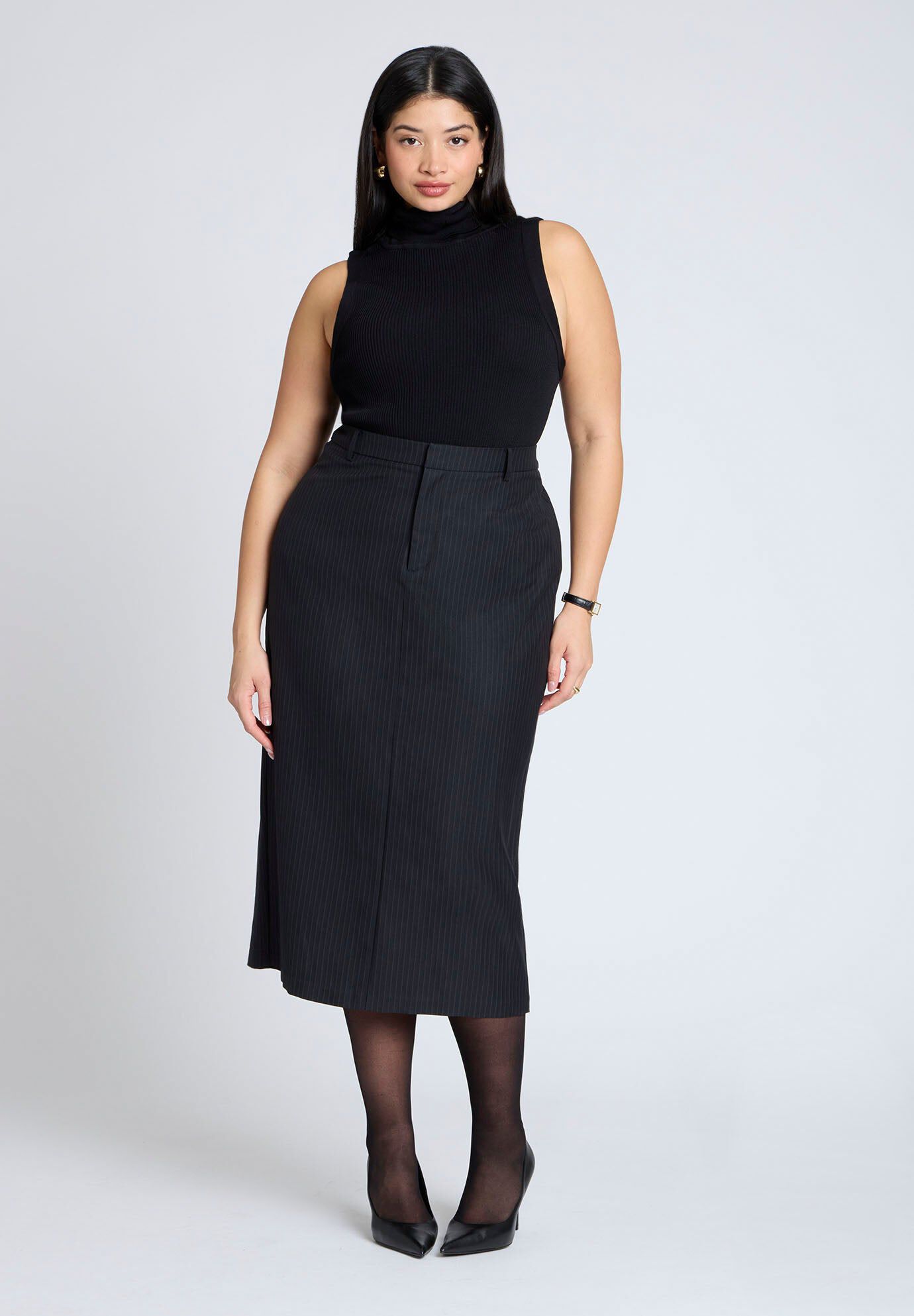 Pinstripe Column Midi Skirt | ELOQUII