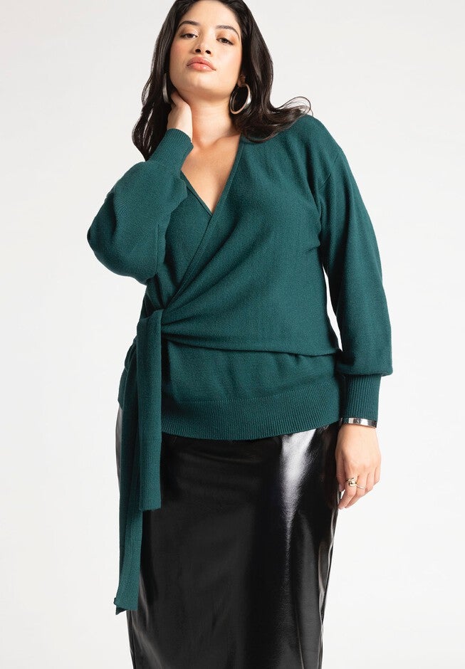 Surplice Wrap Sweater, RAIN FOREST, hi-res image number null