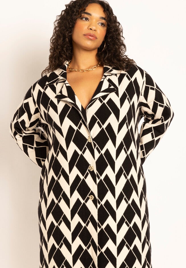 Geo Print Heavy Knit Duster, , alternate image number null