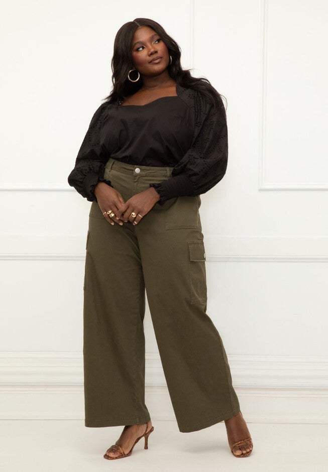 ELOQUII Elements Eyelet Puff Sleeve Top, , alternate image number null