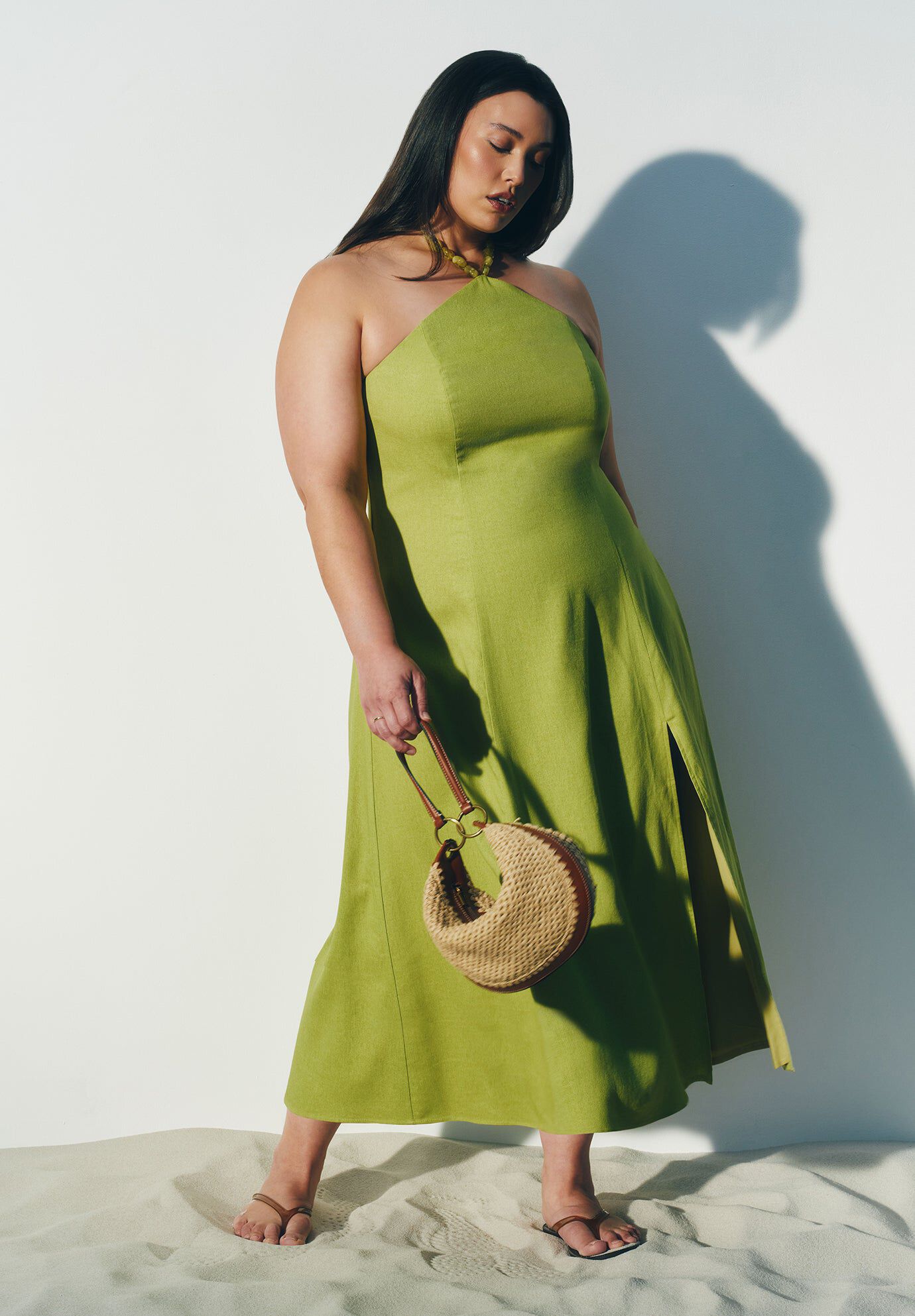 lille beaded midi dress Plus Size Women's Bead Detail Linen Halter by ELOQUII in Lentil Sprout (Size 26) Navy MOB Inexpensive & Classy Birthday Width:58 inches The fitted top flows