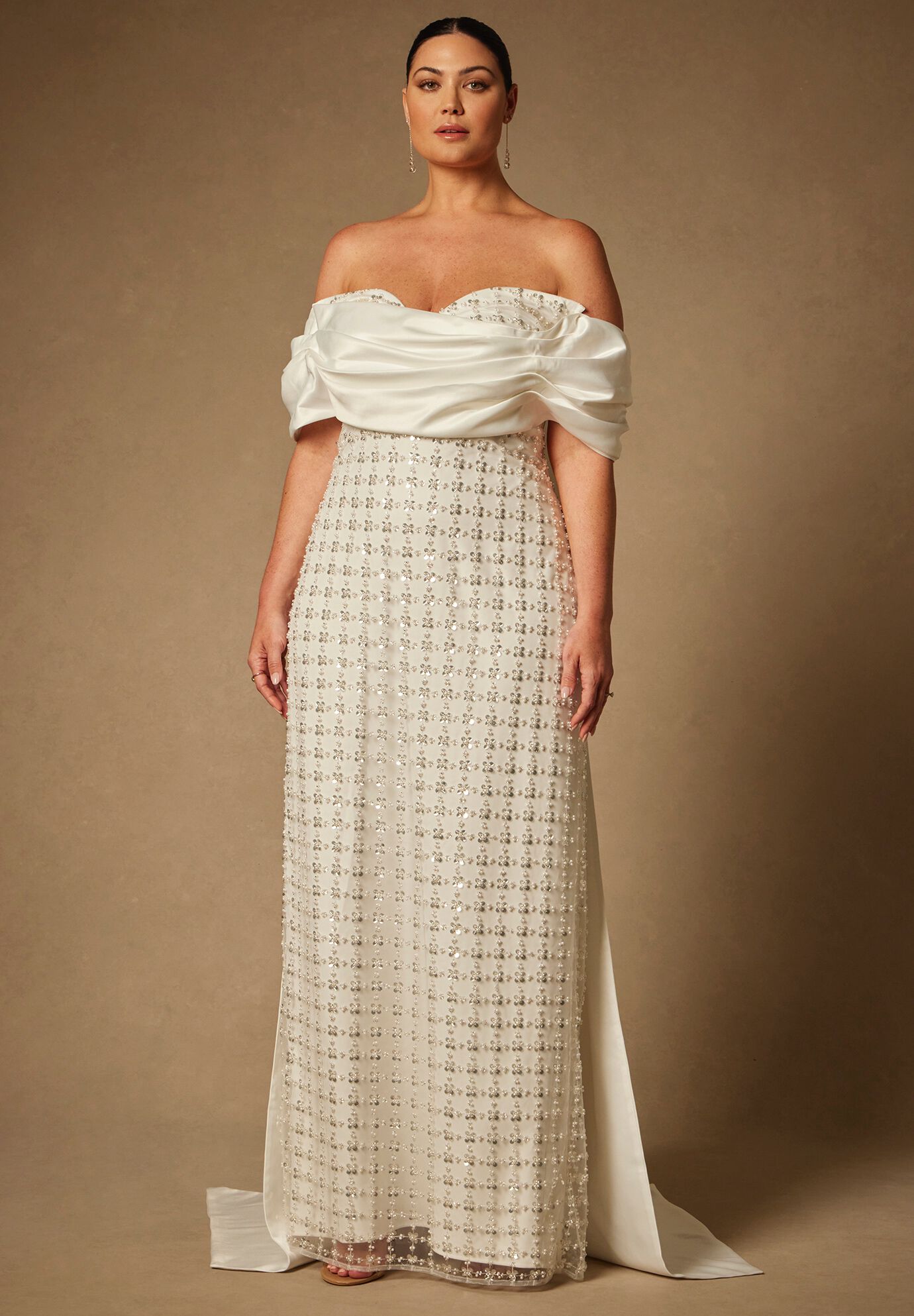 Sweetheart Polyester Draped Wedding Dress With Pearls by Eloquii