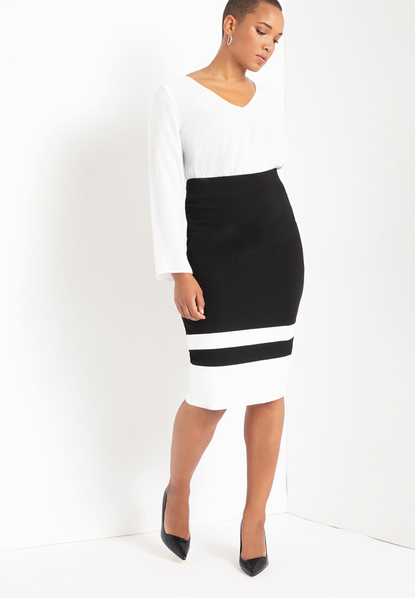 Women Colorblock Column Skirt By In Black + White ( Size 14 )