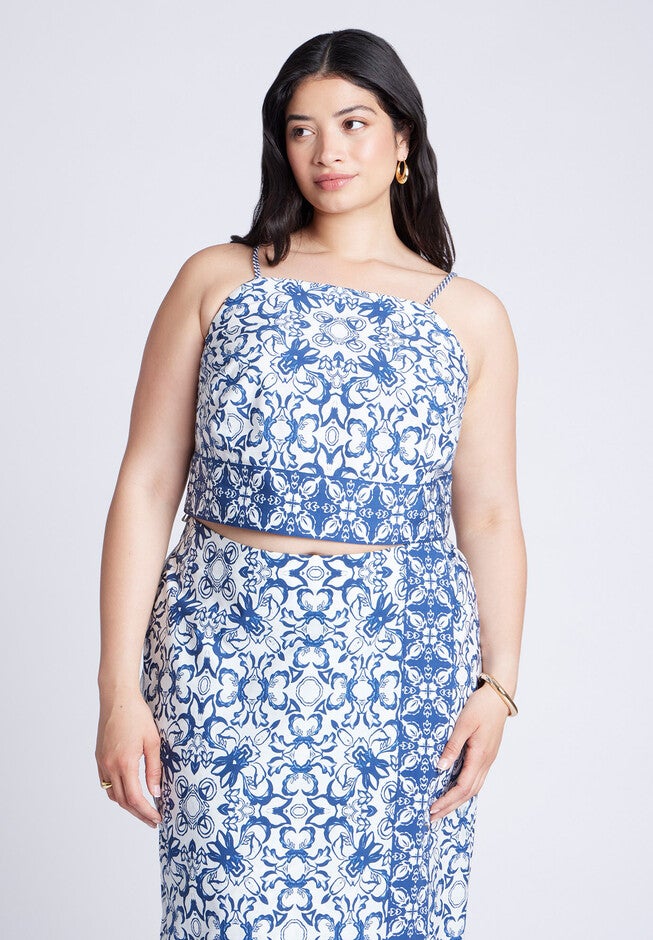 Printed Cropped Tank Top, AZULEJO, on-hover image number null