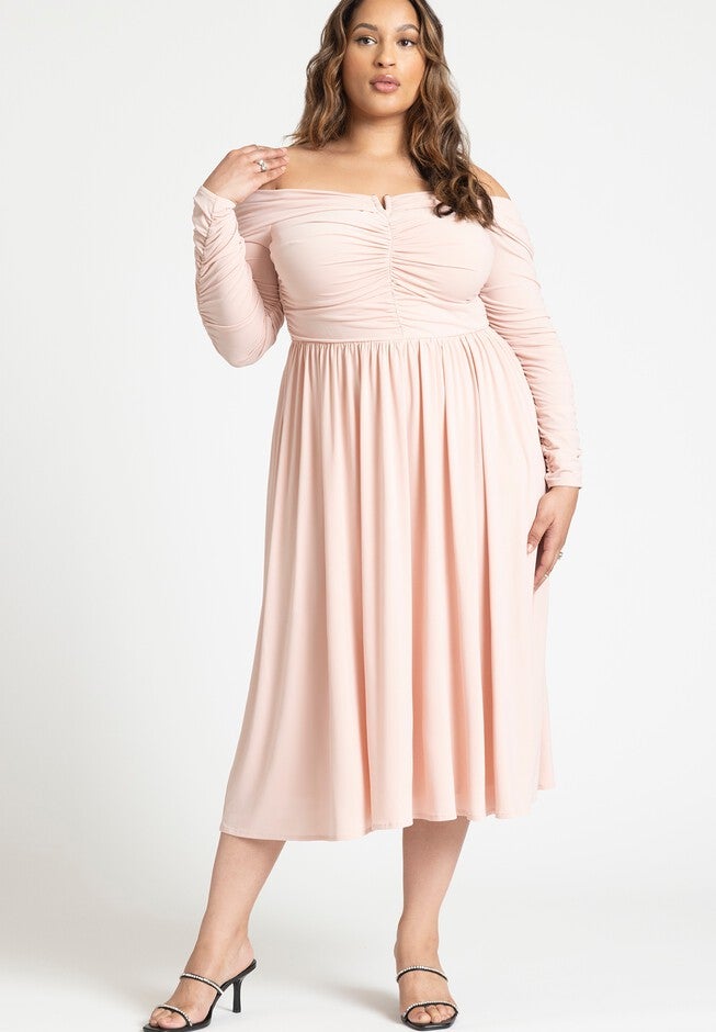 Off The Shoulder Ruched Dress, ROSE SMOKE, hi-res image number null