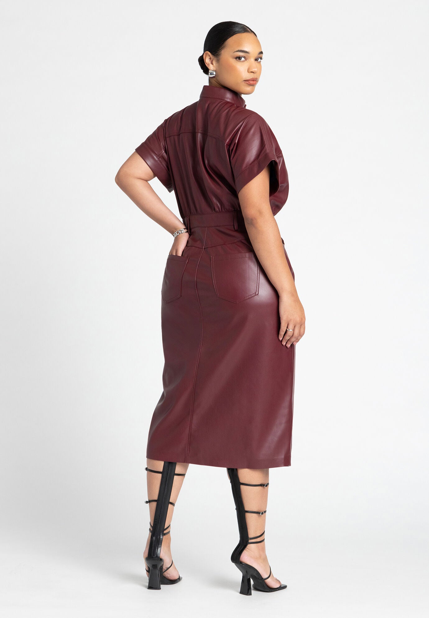 Genuine leather midi dresses online
