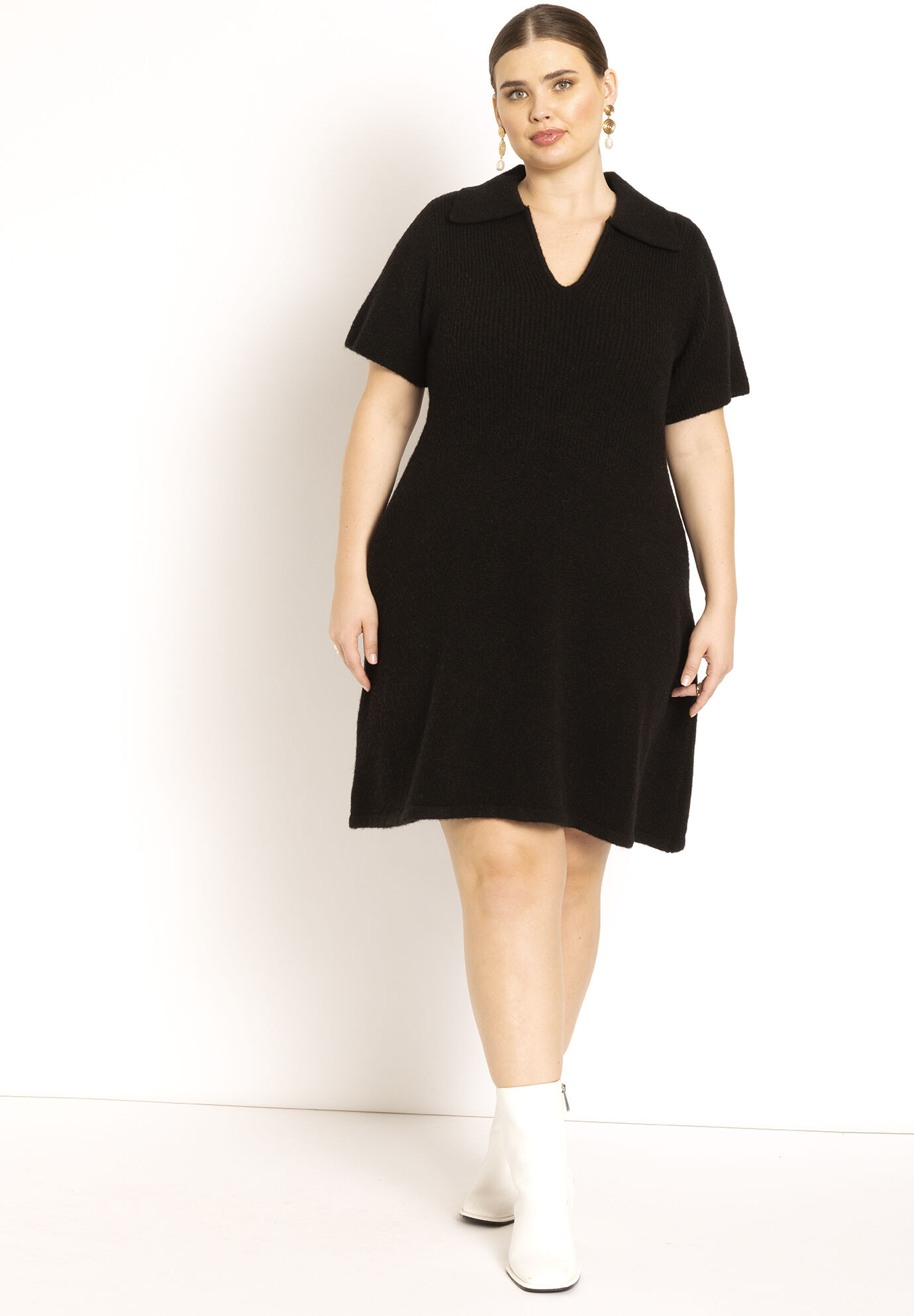 Plus Size Sweater Short Collared Dress