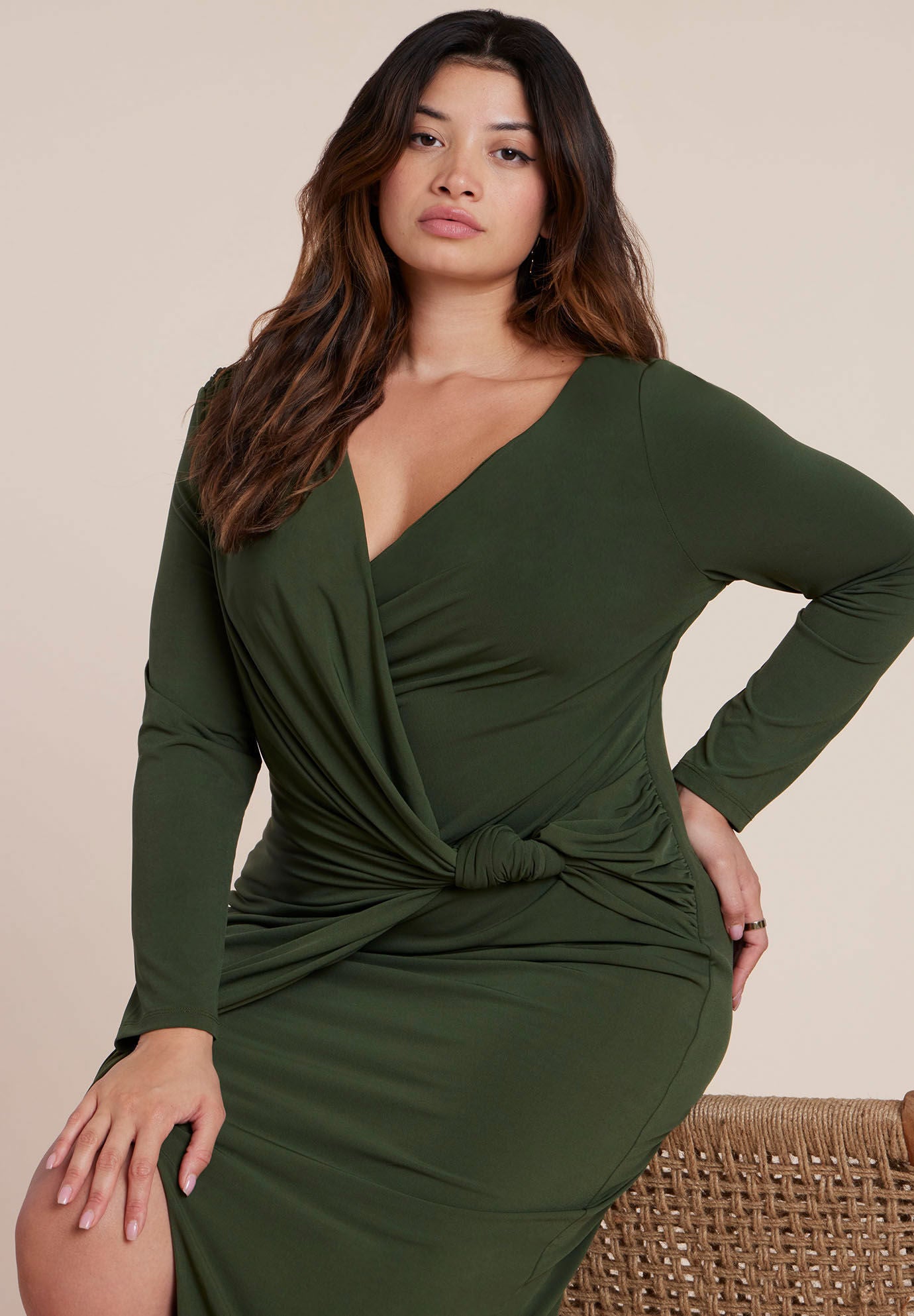 Twist Detail Knit Maxi Dress, KOMBU GREEN, on-hover image number 1