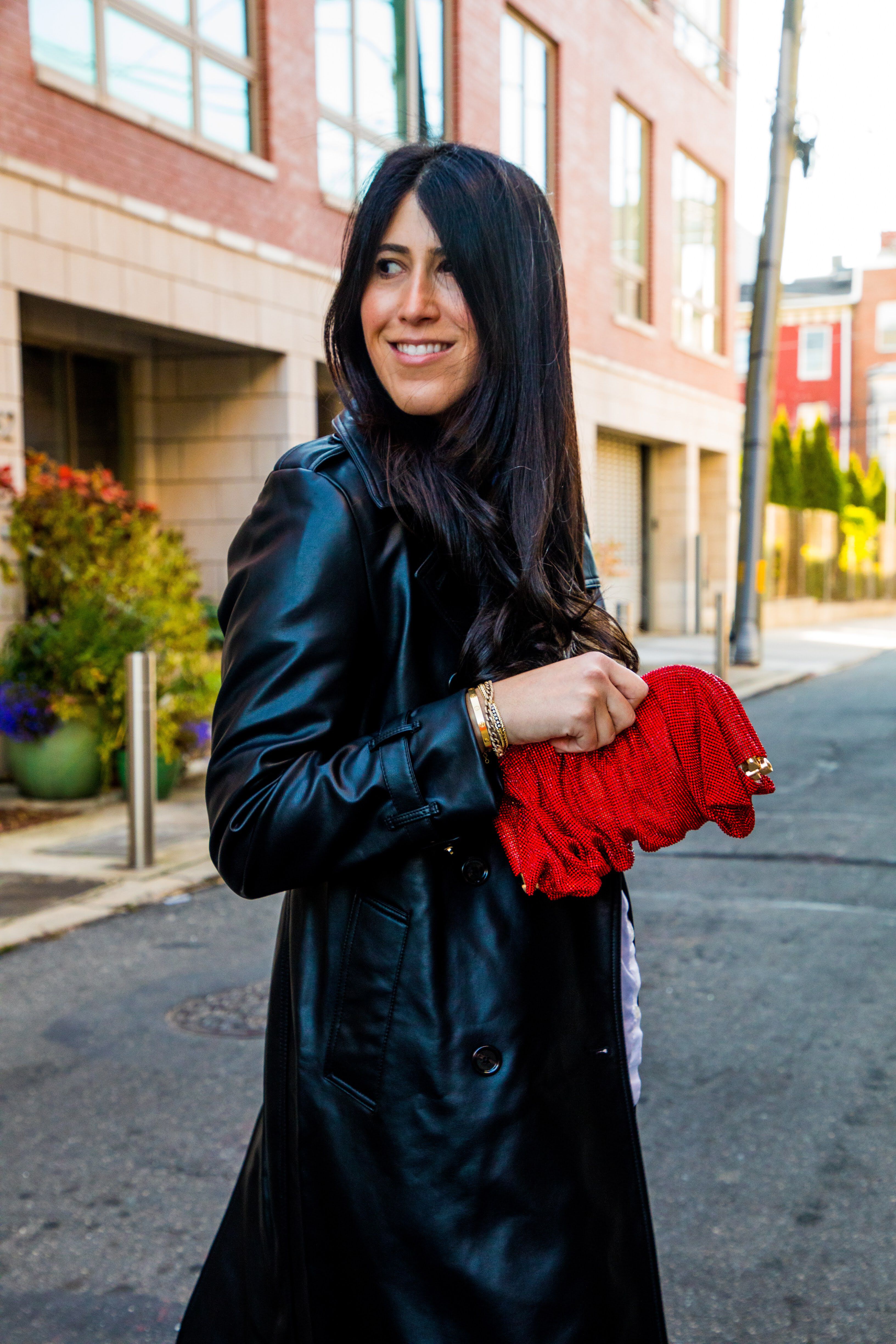 Crystal Embellished Bag With Detachable Chain - Red, RED, alternate image number 2