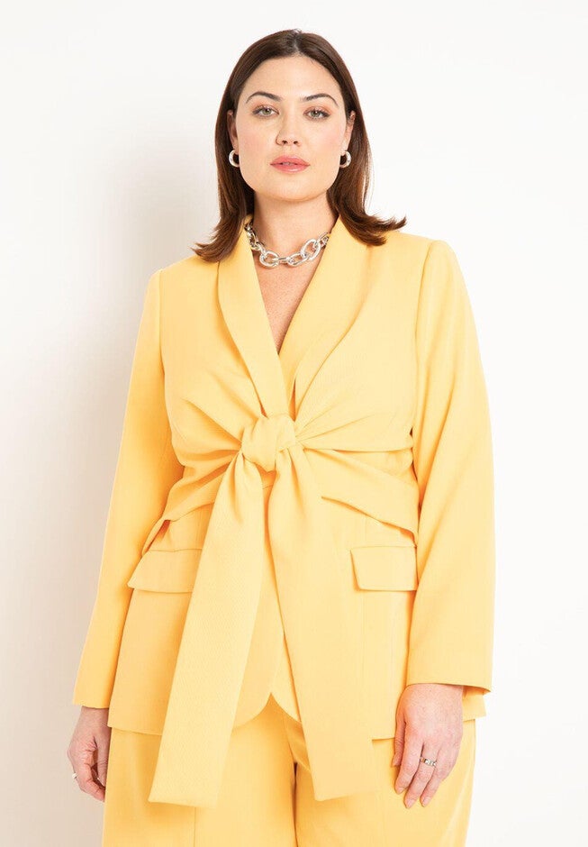 Tie Waist Blazer with Shawl Lapel, AMBER, hi-res image number null