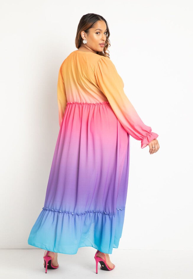 Ombre Tiered Maxi Coverup Dress, , alternate image number null