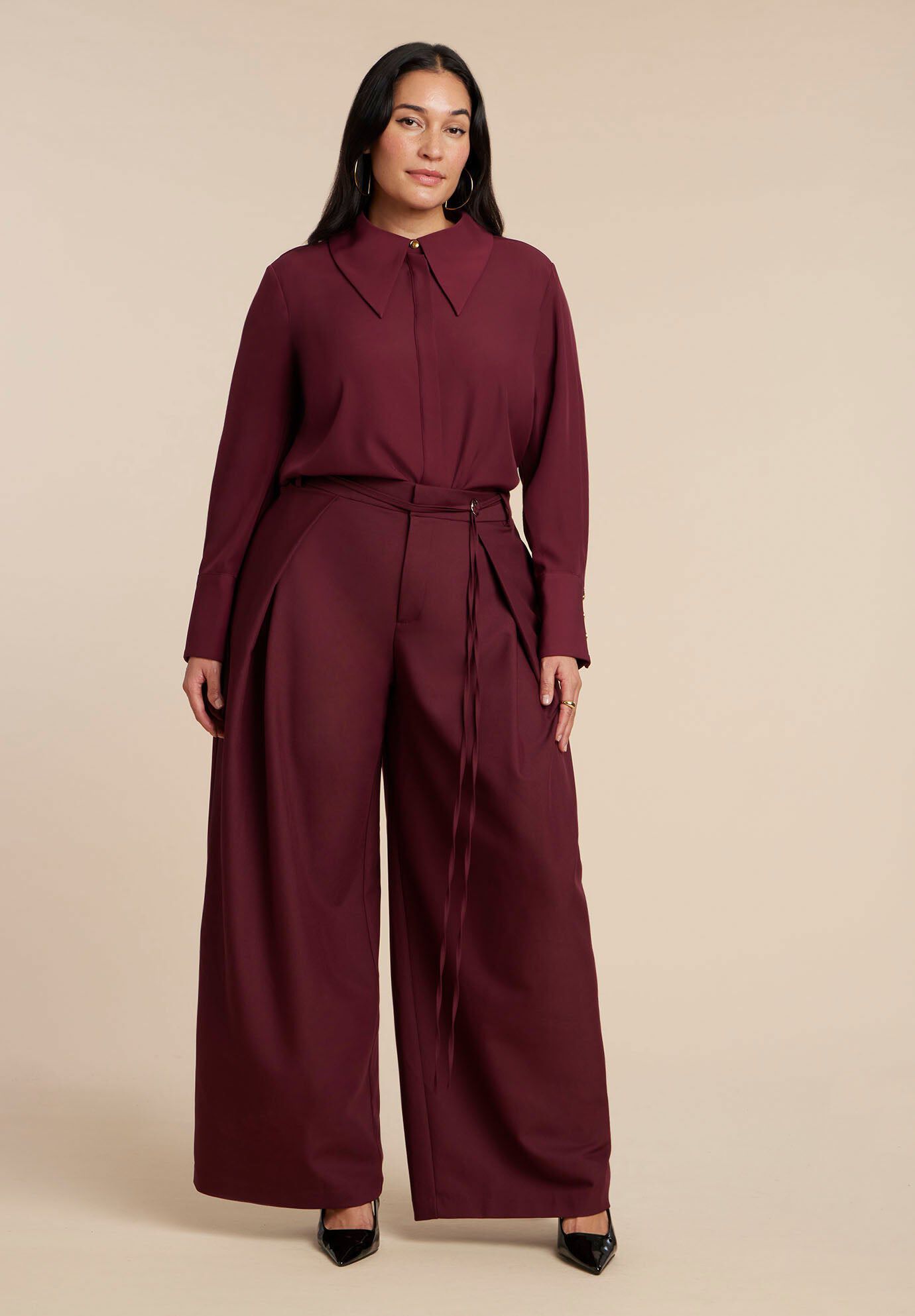 Wide-Leg Pleated Trouser With Long Belt