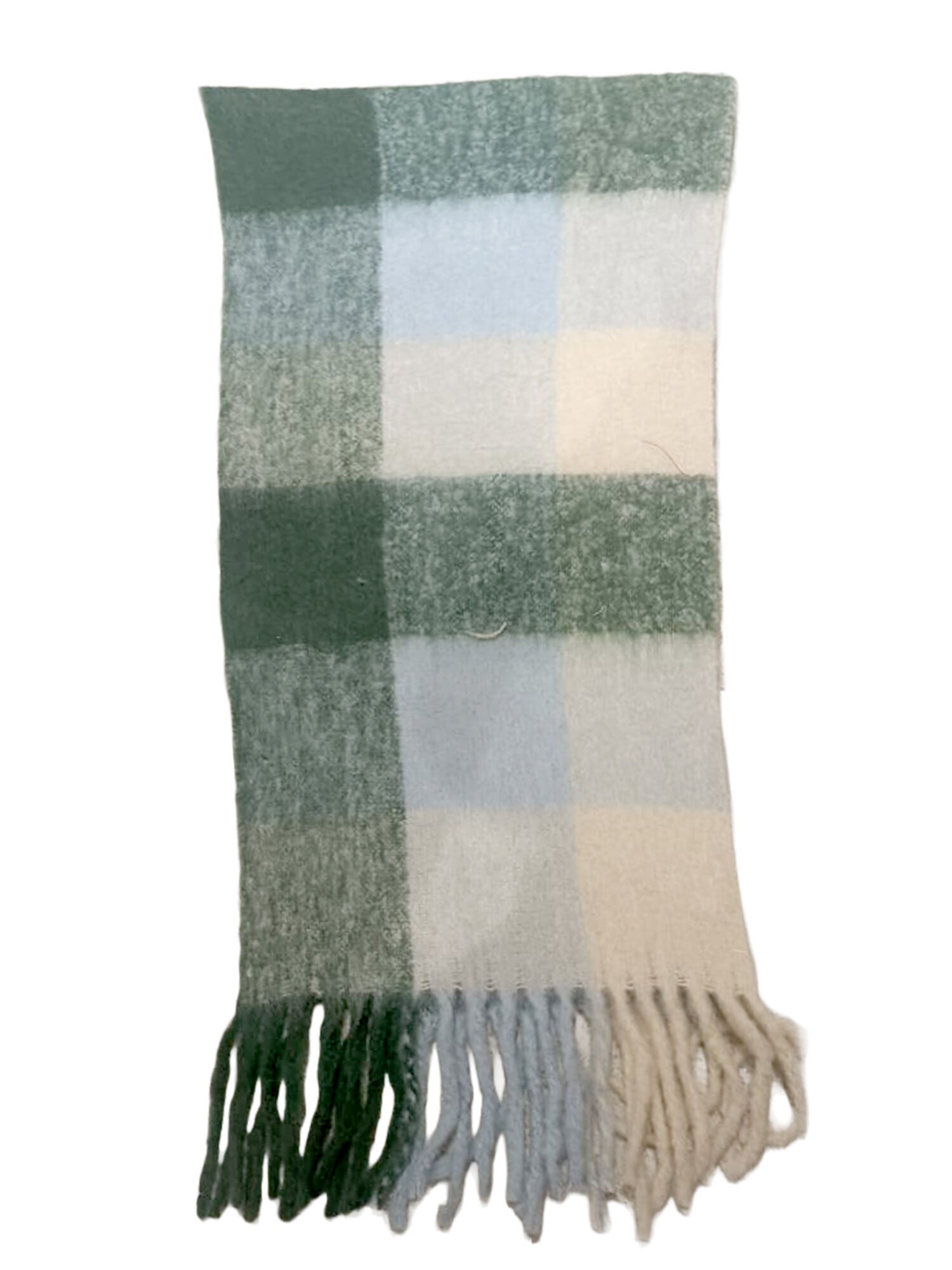 Brushed Checkered Fringe Scarf - Blue Green, OLIVE, alternate image number 1