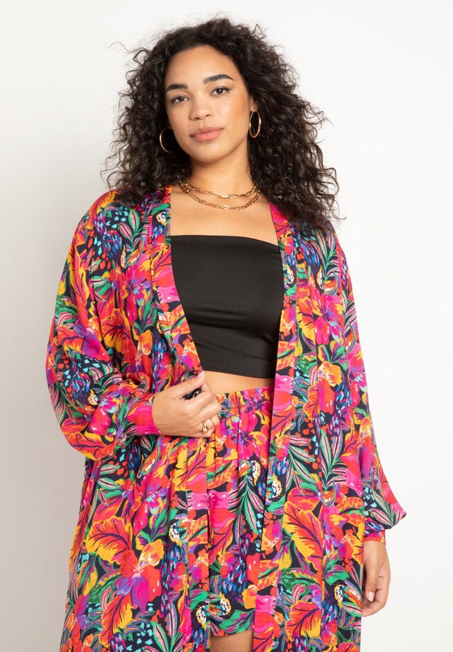 Printed Puff Sleeve Coverup Duster, , on-hover image number null