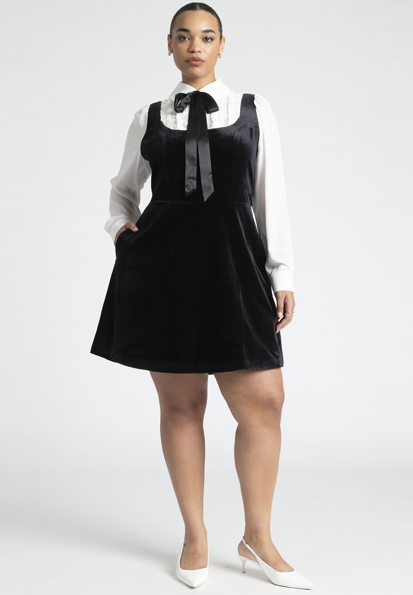 Twofer Velvet Dress With Bow Eloquii