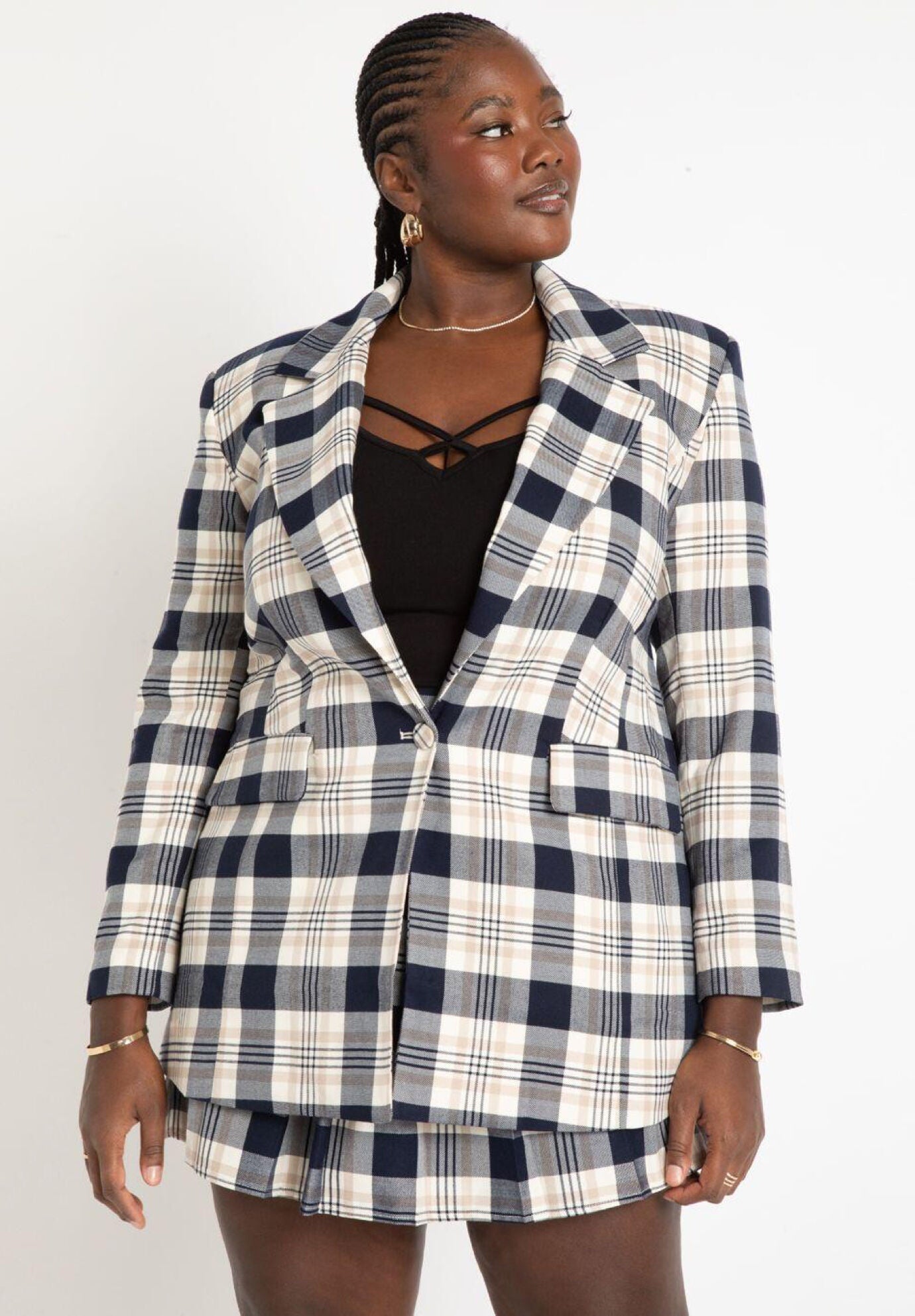 Long Shoulder Blazer Relaxed Fit Plaid Perfect Eloquii