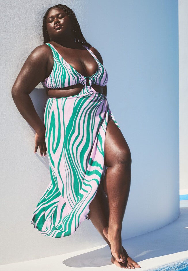 Gabi Fresh Swim x ELOQUII Twist Front Coverup Skirt, SWIRL, hi-res image number null