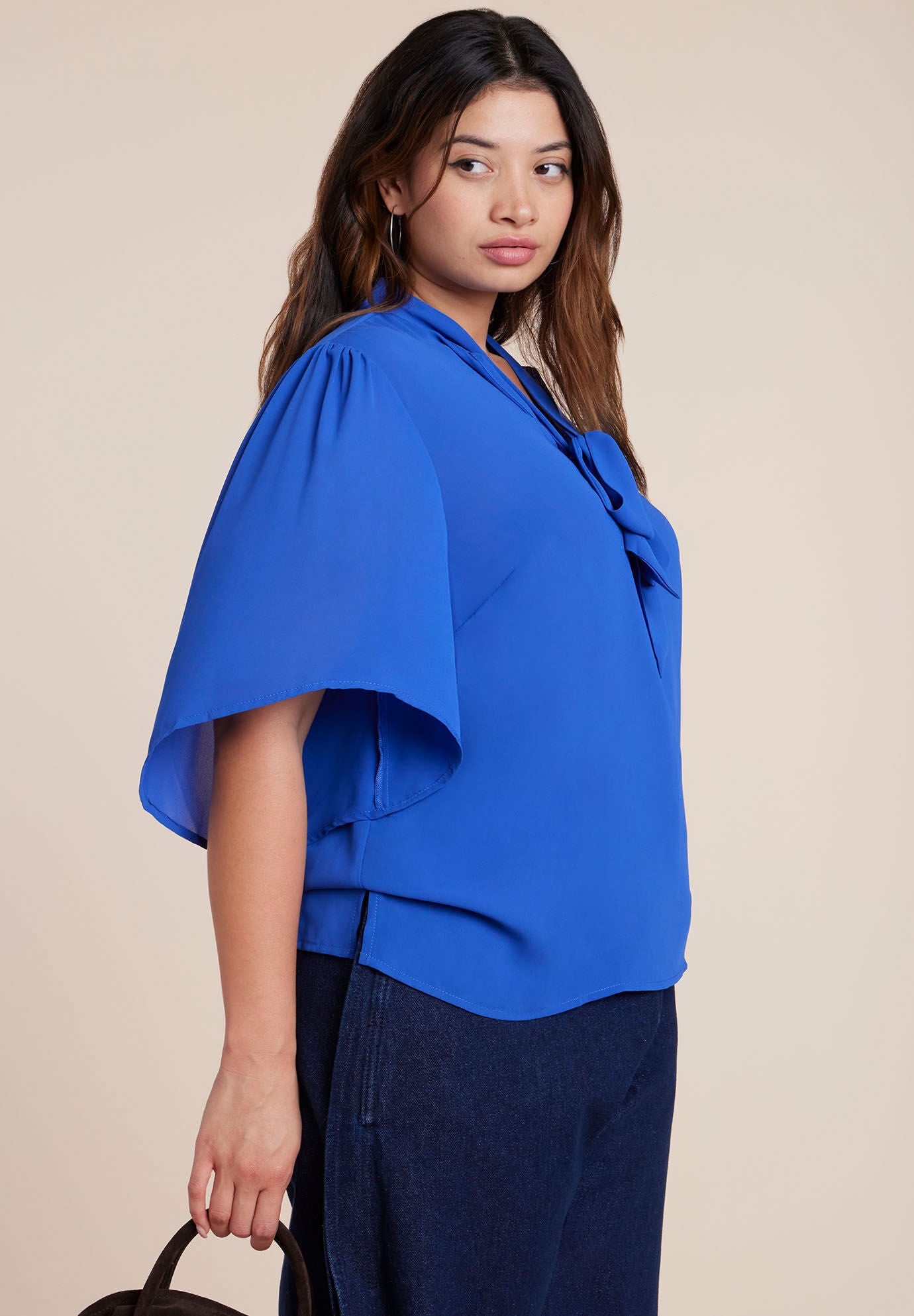 Bow Detail Flutter Sleeve Girl's Short Dress Ocean Blue