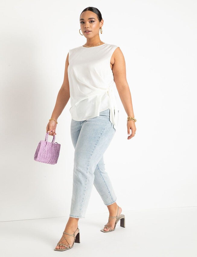 Tie Side Satin Tank, CREAM WHITE, alternate image number null