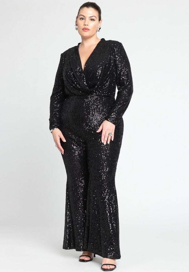 Flare Leg Sequin Jumpsuit, BLACK ONYX, hi-res image number 0