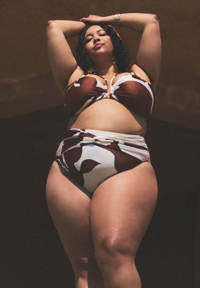 Gabi Fresh Swim x ELOQUII Super High Waisted Bikini Bottom with Twist Front, MYSTIQUE ABSTRACT, hi-res image number null