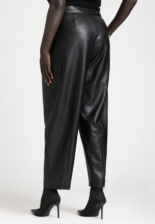 Button Pleat Faux Leather Pant, , alternate image number null