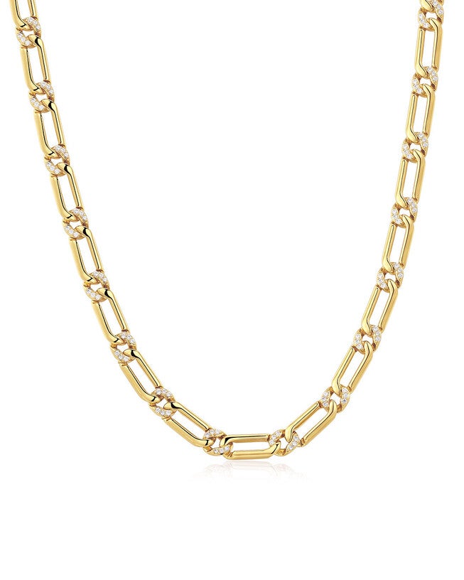 The Two-Tone Pave Link Necklace- Gold, GOLD, hi-res image number null