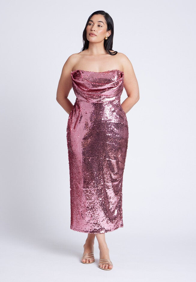 Corset Bodice Sequin Dress, PINK POWER, on-hover image number null
