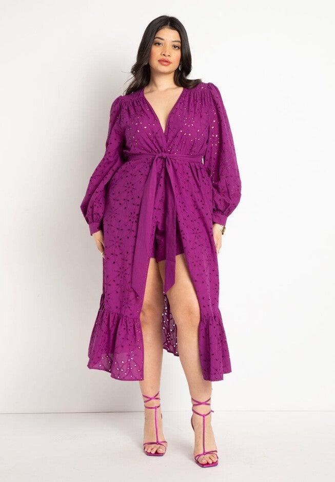 Long Coverup Duster with Puff Sleeve, , on-hover image number null