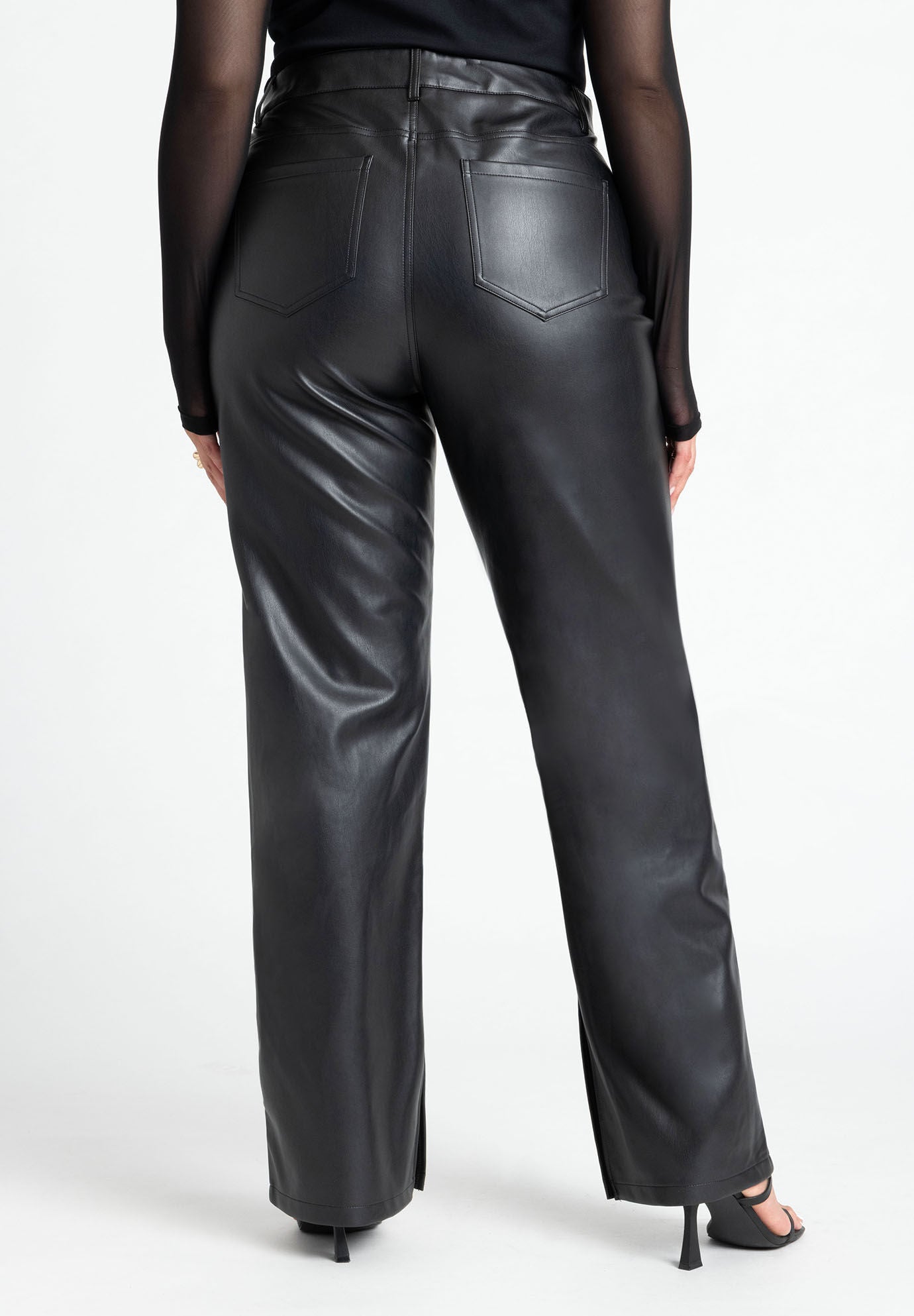Slit Hem Faux Leather Pant Contour Waistband Black Onyx Eloquii