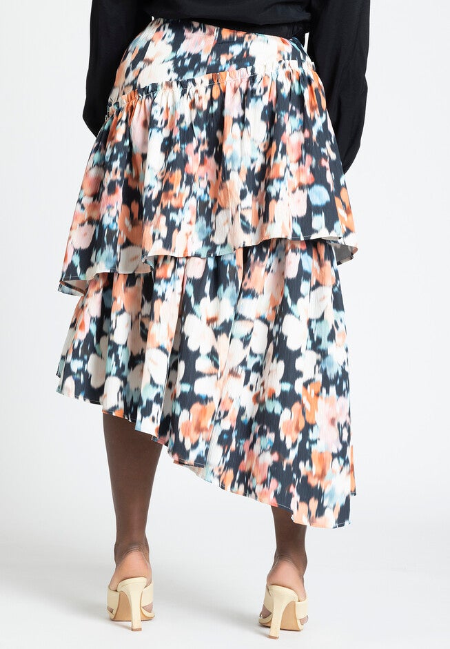 Asym Tiered Printed Skirt, FLORAL TAPESTRY, alternate image number null
