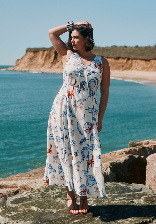 Roping Detail Printed Maxi Dress, SEASIDE, hi-res image number null