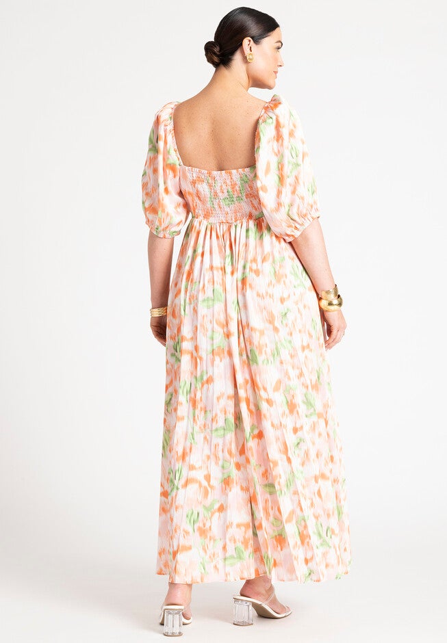 Puff Sleeve Pleated Maxi Dress, PETALS, on-hover image number null